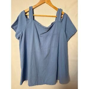 Women’s Dunes Blue Square Neck Cold Shoulder Shirt Sz XL